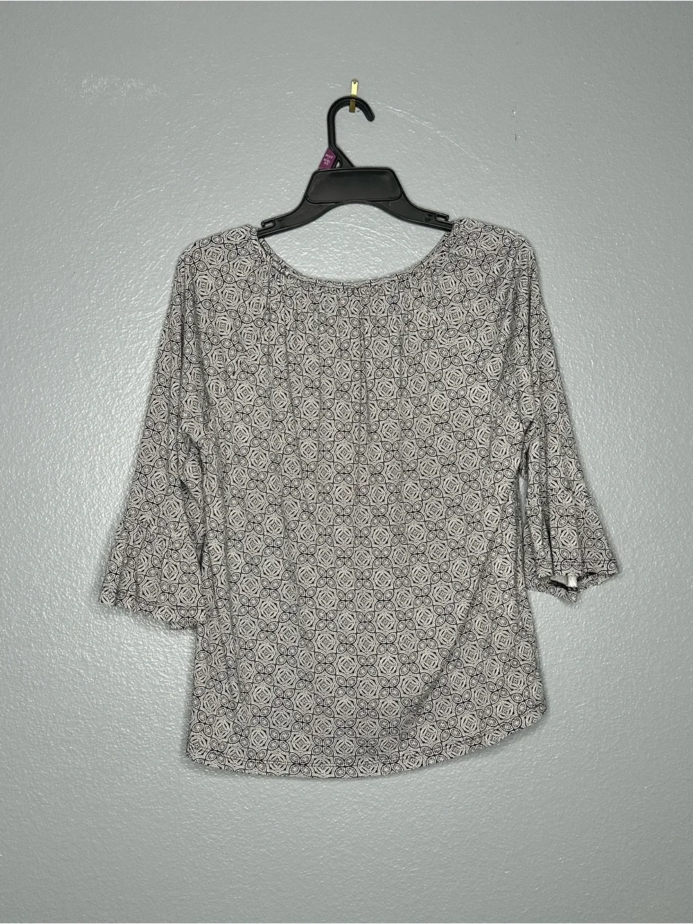 Michael Kors Cotton Modal Black & White Geometric Bell-Sleeve Blouse size Large